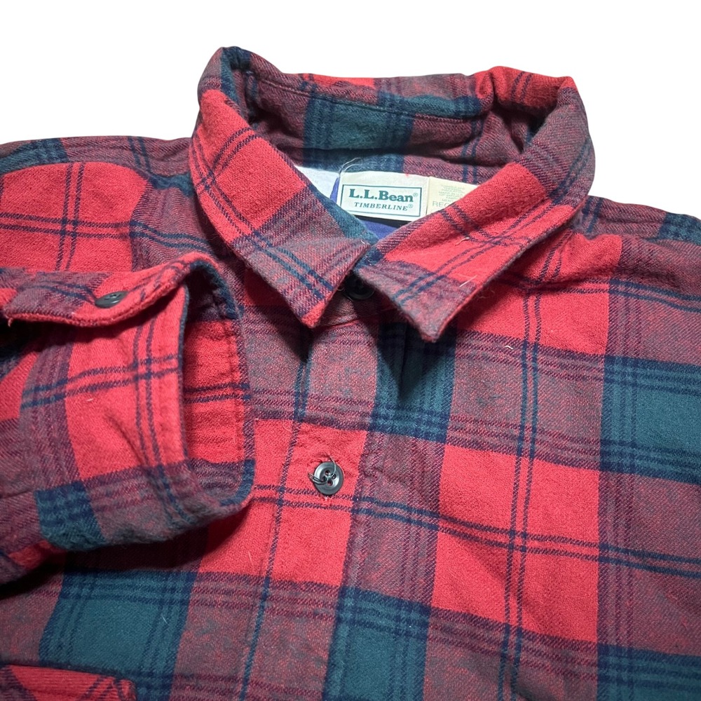 L.L. Bean Timberline Mens Red Plaid Quilted Lined Flannel‎ Shirt Jacket L